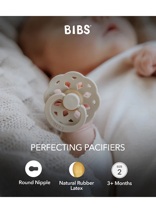 BIBS Baby Pacifier Boheme, Made with Natural Rubber Latex, Round Nipple, Mouth Skin Sensitive, Soft, Flexible, For Babies 6 Months and Above, BPA-free, White/ Sunshine Colour, Pack of 2, Size 2