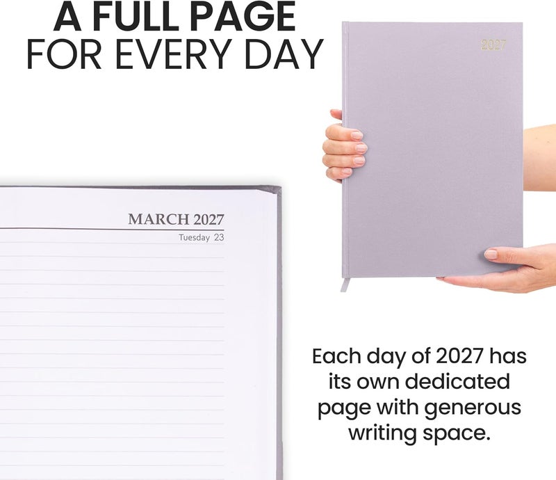 evelay 2025 A4 A5 Day to Page Diary Full Year Planner Desk Hardback Academic Organiser for Home Office School (A4 Page a Day, Light Grey) - Image 5