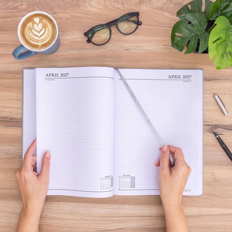 evelay 2025 A4 A5 Day to Page Diary Full Year Planner Desk Hardback Academic Organiser for Home Office School (A4 Page a Day, Light Grey) - Image 2