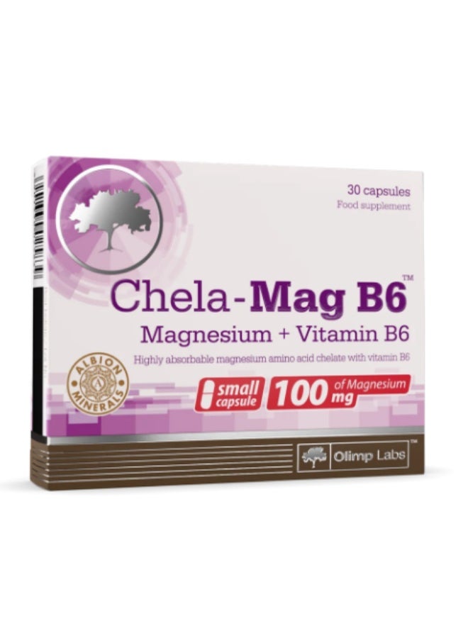 Chela-Mag B6 Magnesium 100mg + Vitamin B6 – 30 Capsules, Magnesium Supplement, Easy-to-Swallow Capsules for Daily Nutritional Support
