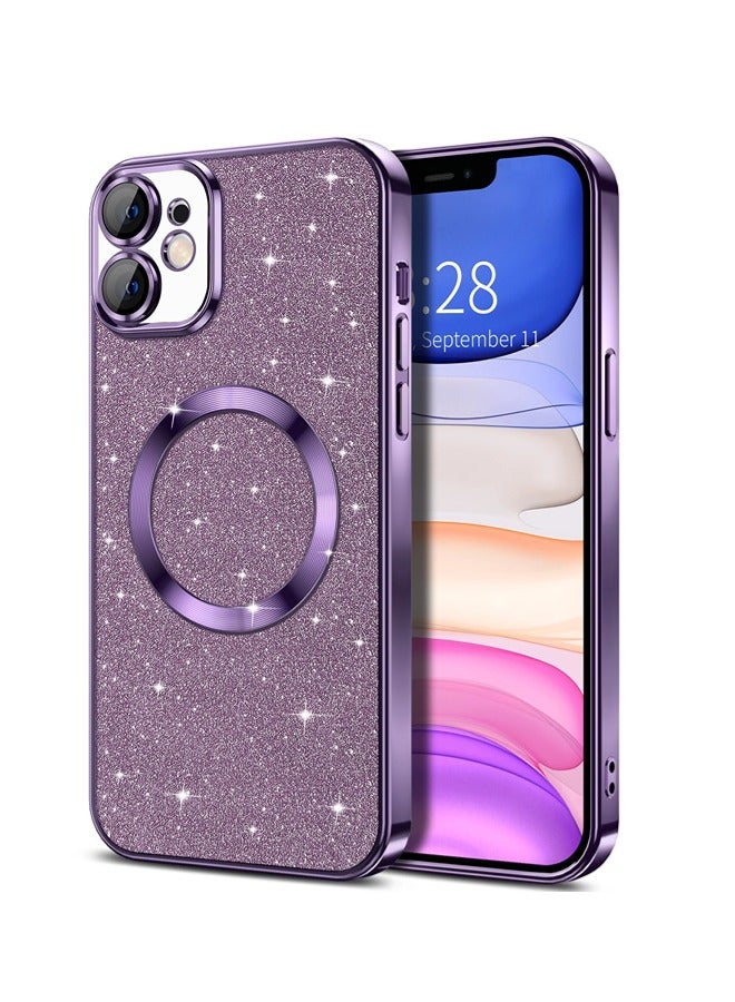 ShebSheb iPhone 11 Case Glitter, Clear Magnetic Phone Cases with Camera Lens Protector [Compatible with MagSafe] Bling Sparkle Plating Soft TPU Slim Shockproof Protective Cover Women Girls  - Image 1