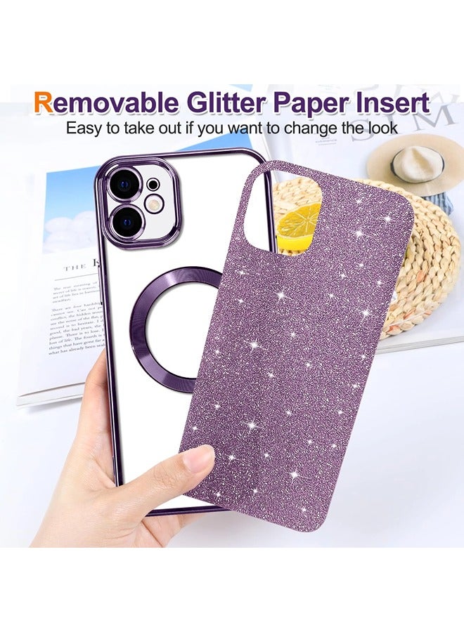 ShebSheb iPhone 11 Case Glitter, Clear Magnetic Phone Cases with Camera Lens Protector [Compatible with MagSafe] Bling Sparkle Plating Soft TPU Slim Shockproof Protective Cover Women Girls  - Image 2