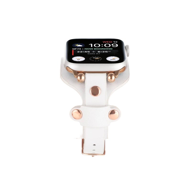 Leather Portable Compatible with Apple Watch Beige Smartwatch Band for daily smartwatch wear and replacement strap Everyday Use Home Use Travel - Image 5