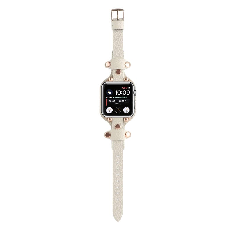 Leather Portable Compatible with Apple Watch Beige Smartwatch Band for daily smartwatch wear and replacement strap Everyday Use Home Use Travel - Image 1