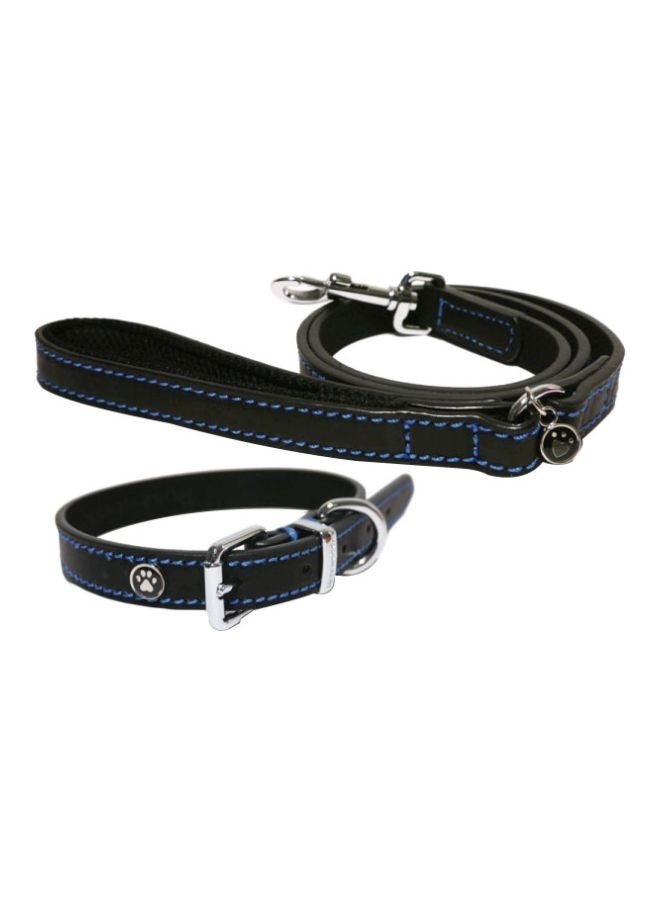 إسكدنيا Luxury Leather Leash With Collar Black 40x0.75inch