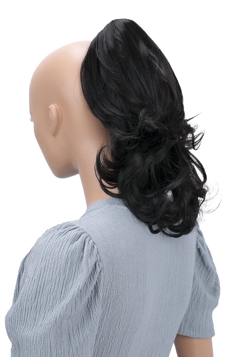 CAISHA 14 Wavy Clip On Ponytail With Butterfly Clip Hairpiece Heatresistant Synthetic Fibres Natural Black H130