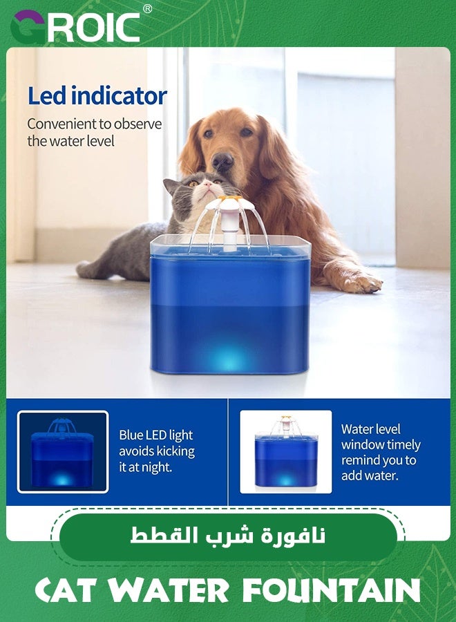 GROIC Cat Water Fountain, 2L Automatic Pet Dispenser, Dog Ultra Quiet Drinking Fountains With Intelligent Pump And LED Light,3 Modes Fountain - Image 2