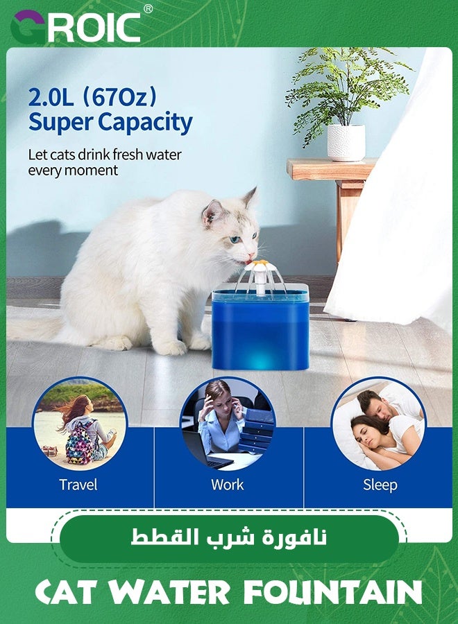 GROIC Cat Water Fountain, 2L Automatic Pet Dispenser, Dog Ultra Quiet Drinking Fountains With Intelligent Pump And LED Light,3 Modes Fountain - Image 5
