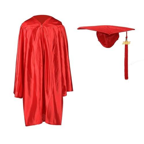 FtyFty Shiny Kindergarten Graduation Cap and Gown Set (27"(3'6"-3'8"), Red) - Image 1
