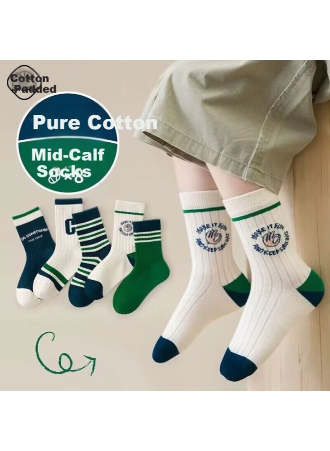 Yimian Children's Socks, 100% Pure Cotton, Antibacterial And Anti-mite, Mid-calf Length, For Older Children And Teenagers, Boys' Cartoon Design, School Cotton Socks, 8 Pairs - Image 1