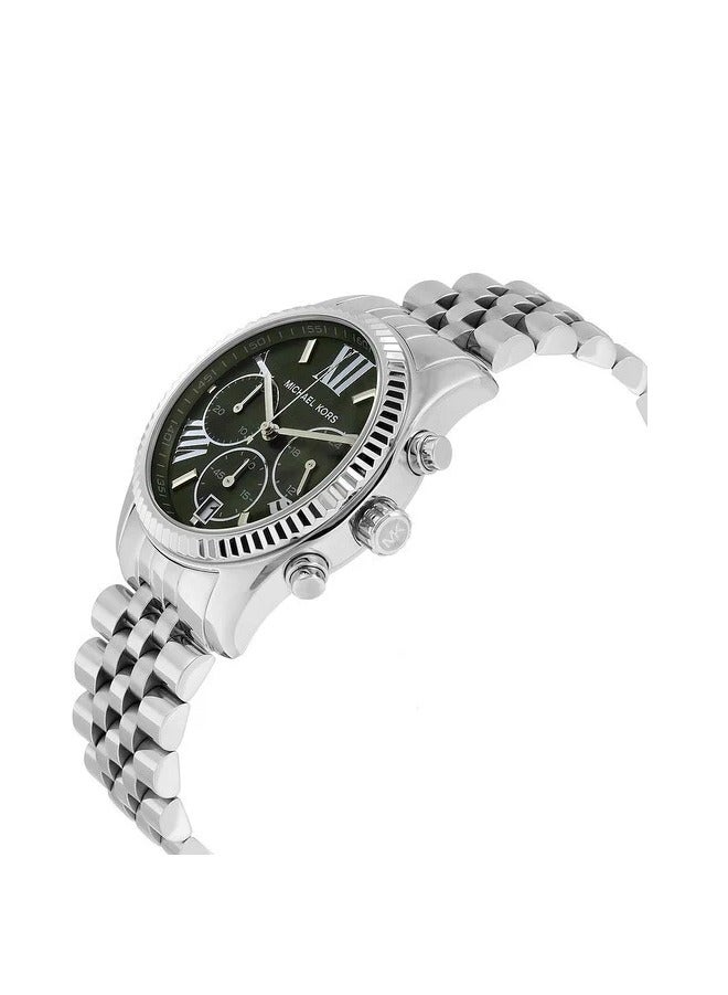 MK Lexington Quartz Green Dial Silver Steel Strap Watch For Women - 6222 - Image 3