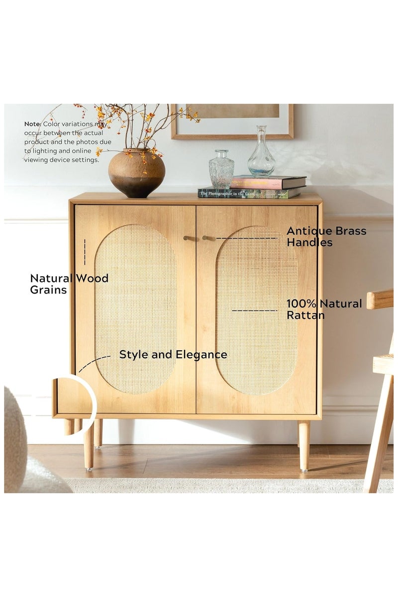 شوغوري خزانة تخزين من الروطان مع أرفف، خزانة بوفيه ضيقة مع أبواب للمطبخ وغرفة الطعام وغرفة المعيشة، خشب بلوط طبيعي - Image 3