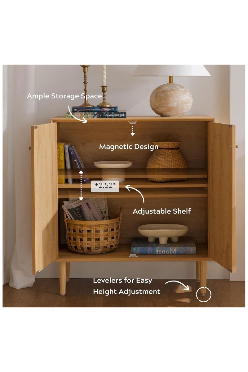 شوغوري خزانة تخزين من الروطان مع أرفف، خزانة بوفيه ضيقة مع أبواب للمطبخ وغرفة الطعام وغرفة المعيشة، خشب بلوط طبيعي - Image 4