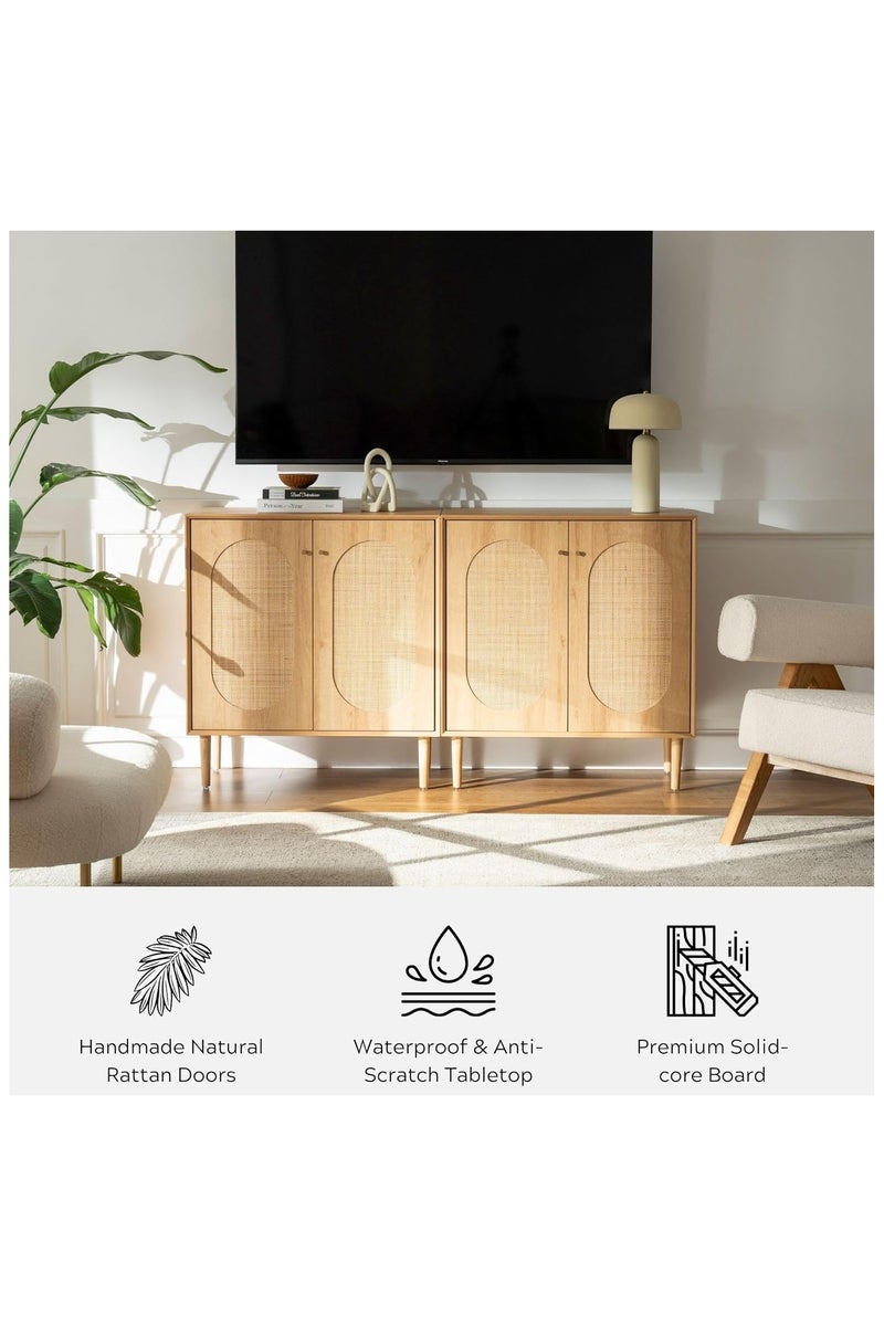 شوغوري خزانة تخزين من الروطان مع أرفف، خزانة بوفيه ضيقة مع أبواب للمطبخ وغرفة الطعام وغرفة المعيشة، خشب بلوط طبيعي - Image 5