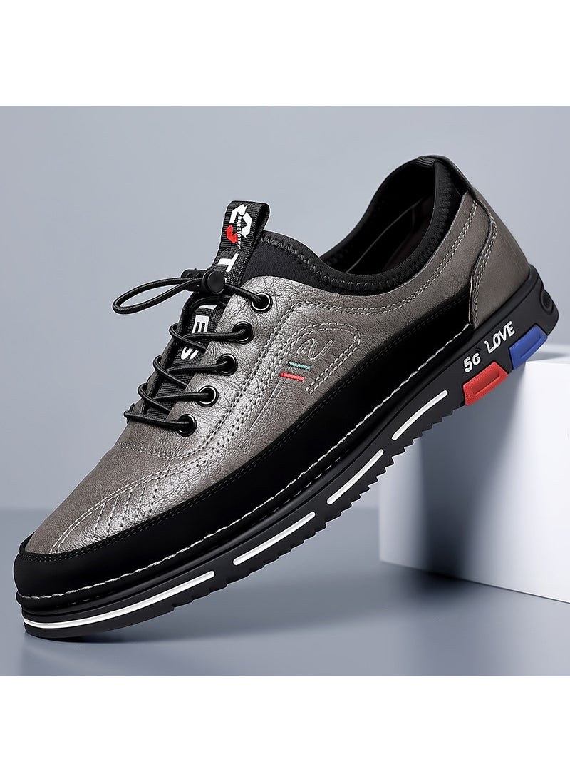 Generic New Autumn Casual Mens Shoes Breathable Business Casual Soft Leather Shoes With Soft Sole Mens Dress Shoes Rubber Outsole Gray 