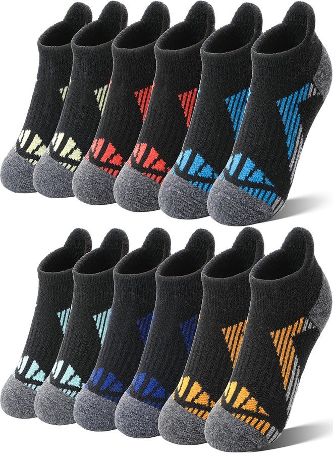 Sandsuced Kids Merino Wool Ankle Socks Girls Boys Thermal Winter Hiking Athletic Cozy Warm Thick Cushion Running No Show Gift Socks 6 Pairs Stocking Stuffers(Black,8-12 Years) - Image 1