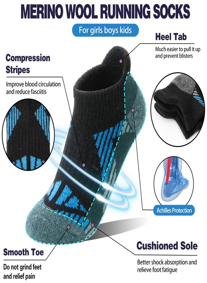 Sandsuced Kids Merino Wool Ankle Socks Girls Boys Thermal Winter Hiking Athletic Cozy Warm Thick Cushion Running No Show Gift Socks 6 Pairs Stocking Stuffers(Black,8-12 Years) - Image 3
