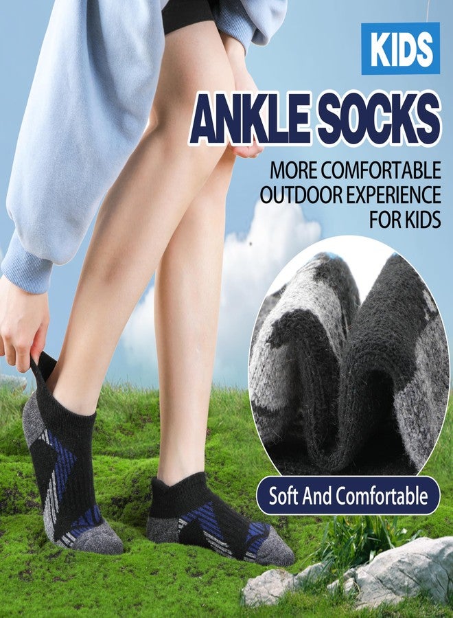 Sandsuced Kids Merino Wool Ankle Socks Girls Boys Thermal Winter Hiking Athletic Cozy Warm Thick Cushion Running No Show Gift Socks 6 Pairs Stocking Stuffers(Black,8-12 Years) - Image 2