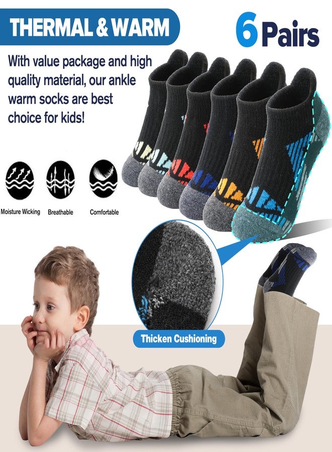 Sandsuced Kids Merino Wool Ankle Socks Girls Boys Thermal Winter Hiking Athletic Cozy Warm Thick Cushion Running No Show Gift Socks 6 Pairs Stocking Stuffers(Black,8-12 Years) - Image 5