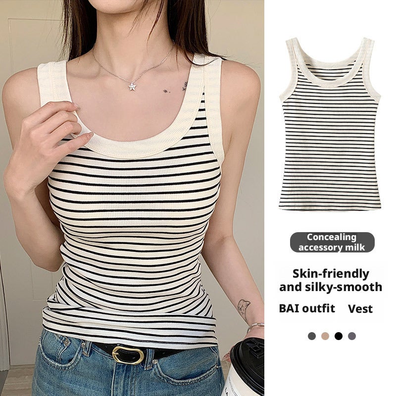 Women's Striped Sleeveless Cotton Tank Top - Image 1