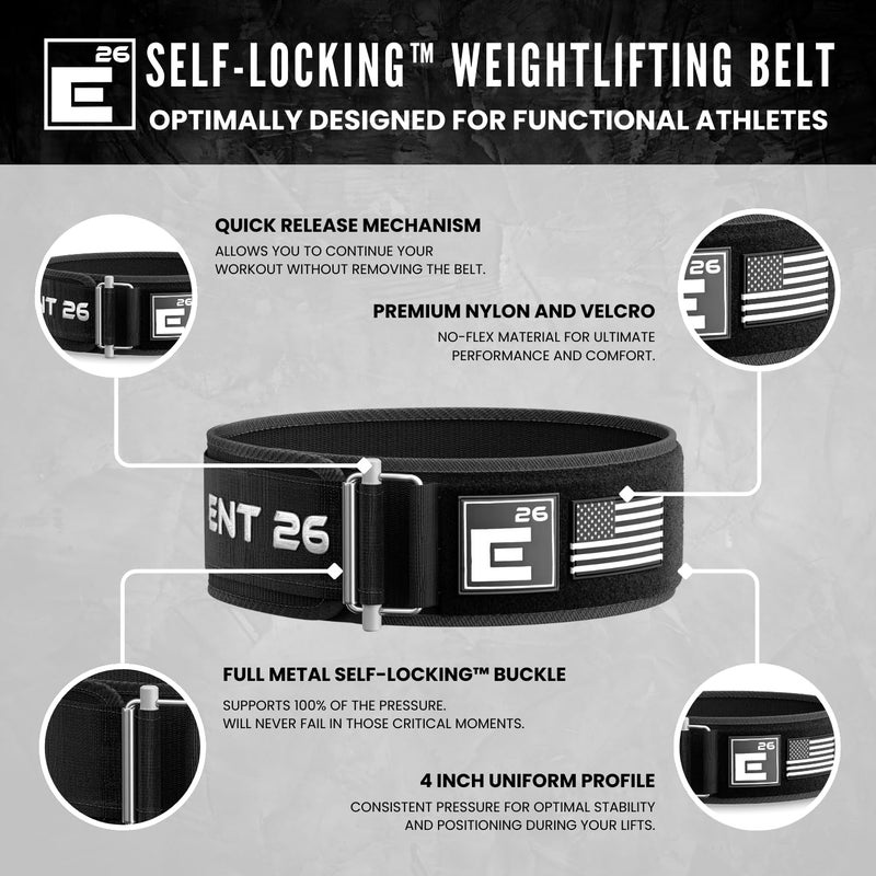 Element 26 Self-Locking Weight Lifting Belt, Premium Weightlifting Belt for Serious Functional Fitness, Power Lifting, Training Belts Men and Women (Extra Large, Black Custom Patch) (BLT-BLK-CP-US) - Image 3