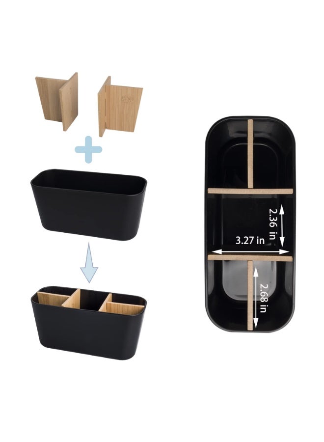 Anmi Toothbrush Holders for Bathrooms, Bamboo Tooth Brush Holder with 5 Slots,  Bathroom Vanity Organizer Countertop for Electric Toothbrushes, Toothpaste, Razors - Black - Image 4