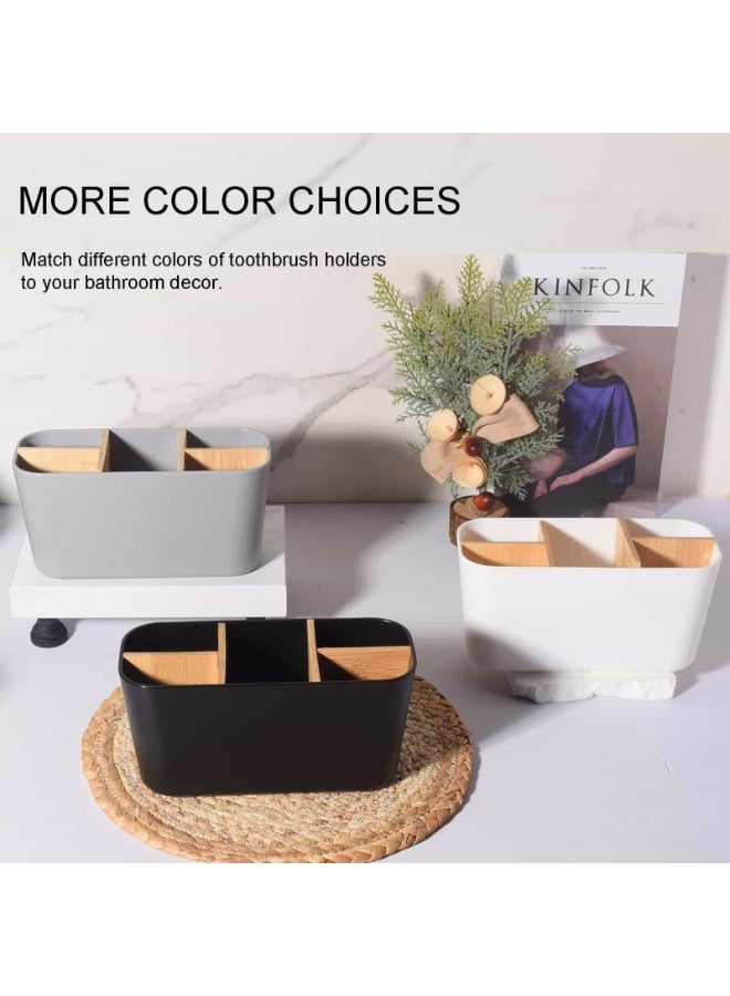 Anmi Toothbrush Holders for Bathrooms, Bamboo Tooth Brush Holder with 5 Slots,  Bathroom Vanity Organizer Countertop for Electric Toothbrushes, Toothpaste, Razors - Black - Image 5