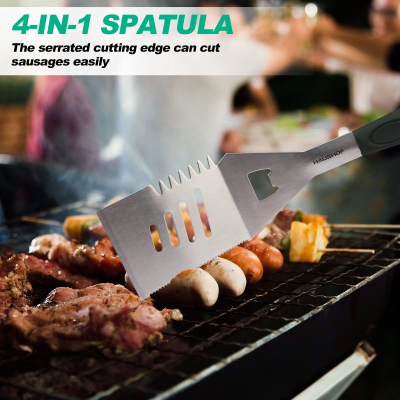 HAUSHOF Large Grill Accessories Heavy Duty BBQ Set Gifts for Men/Women - Premium Stainless Steel Spatula, Fork & Tongs, Barbecue Utensils Tool Kit Gift for Grilling Lover Outdoor - Image 4