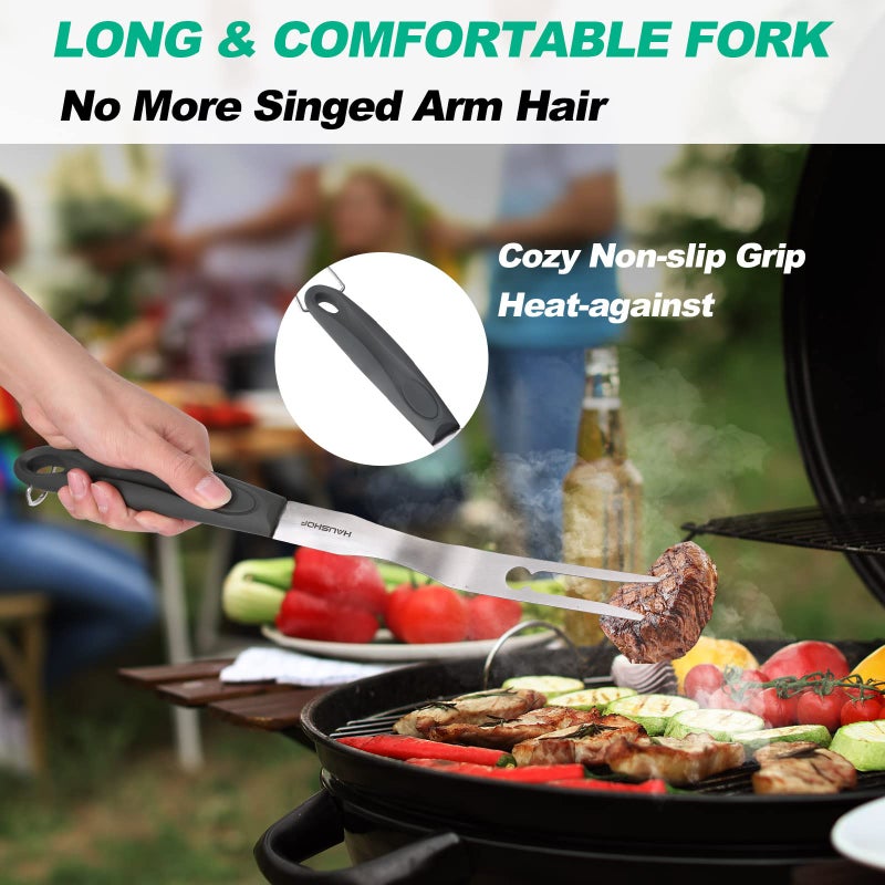 HAUSHOF Large Grill Accessories Heavy Duty BBQ Set Gifts for Men/Women - Premium Stainless Steel Spatula, Fork & Tongs, Barbecue Utensils Tool Kit Gift for Grilling Lover Outdoor - Image 5