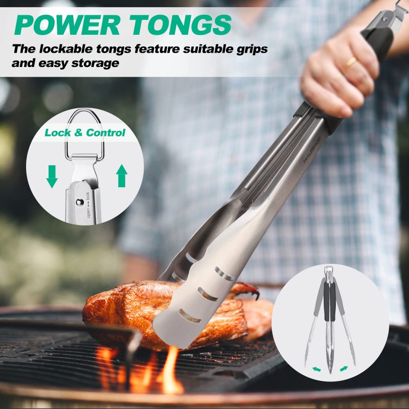 HAUSHOF Large Grill Accessories Heavy Duty BBQ Set Gifts for Men/Women - Premium Stainless Steel Spatula, Fork & Tongs, Barbecue Utensils Tool Kit Gift for Grilling Lover Outdoor - Image 3