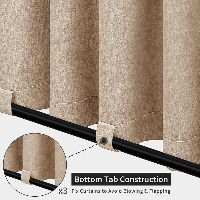 Easy-Going Linen Look Outdoor Curtains Waterproof Windproof Porch Curtains, Soft Thicken Outdoor Privacy Curtains for Patio, Gazebo, Grommet Top and Tab Bottom Drape, 2 Panels, 54x96 inch, Beige - Image 4