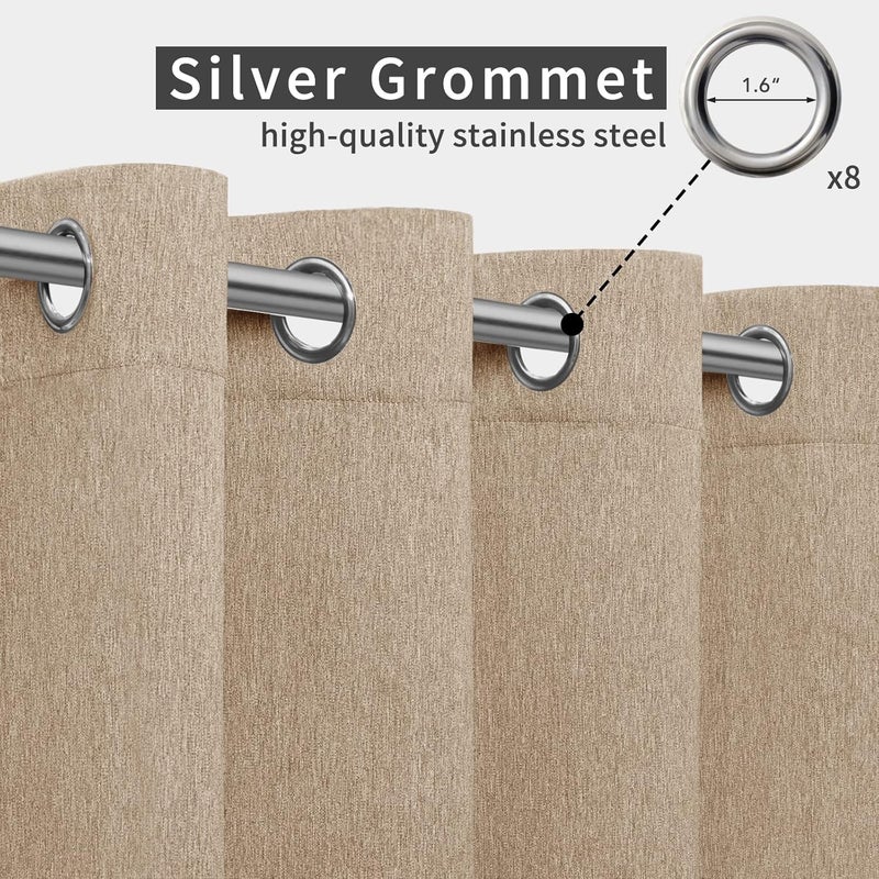 Easy-Going Linen Look Outdoor Curtains Waterproof Windproof Porch Curtains, Soft Thicken Outdoor Privacy Curtains for Patio, Gazebo, Grommet Top and Tab Bottom Drape, 2 Panels, 54x96 inch, Beige - Image 3