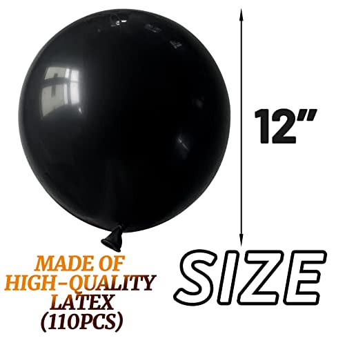 KUULBELA 110pcs Black Balloon 12 inch, Black Latex Balloons for Birthday Party Baby Shower Wedding(with 2 Ribbons). - Image 2