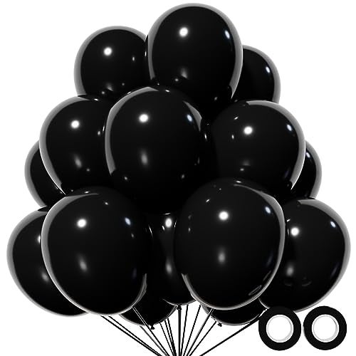 KUULBELA 110pcs Black Balloon 12 inch, Black Latex Balloons for Birthday Party Baby Shower Wedding(with 2 Ribbons). - Image 1