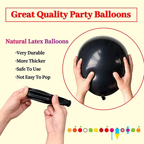 KUULBELA 110pcs Black Balloon 12 inch, Black Latex Balloons for Birthday Party Baby Shower Wedding(with 2 Ribbons). - Image 4