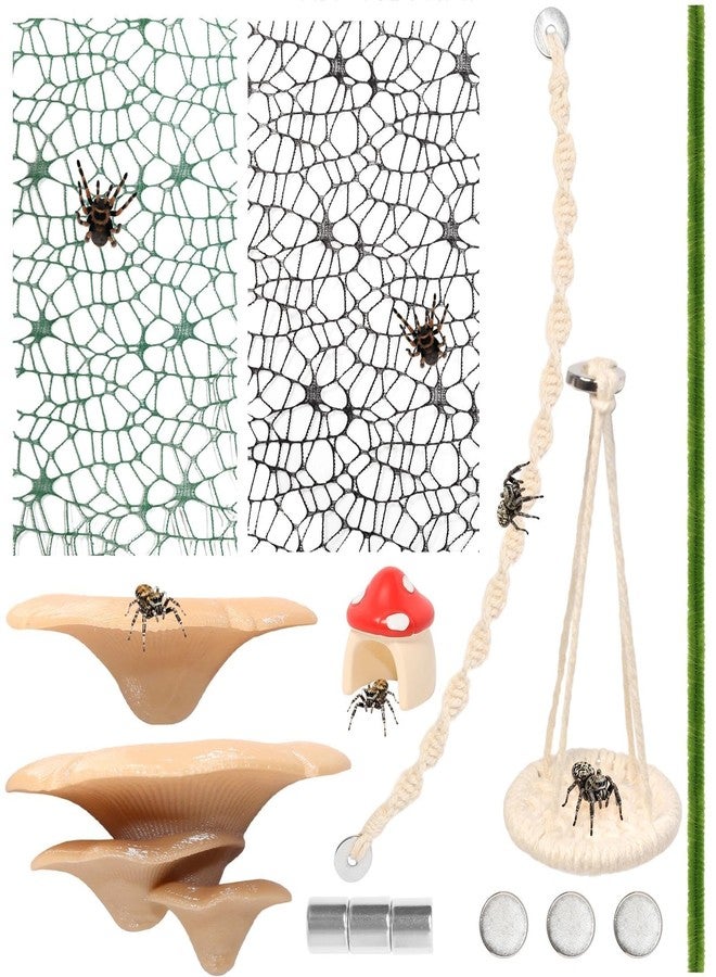 Hollima 8 Pcs Jumping Spider Hide Enclosure Habitat, Spiders Hideout Climbing Rope Bridge Swings & Web, Mushroom Shelf, Jump Platform with Magnets for Pet Spider Habitat Accessories - Image 1