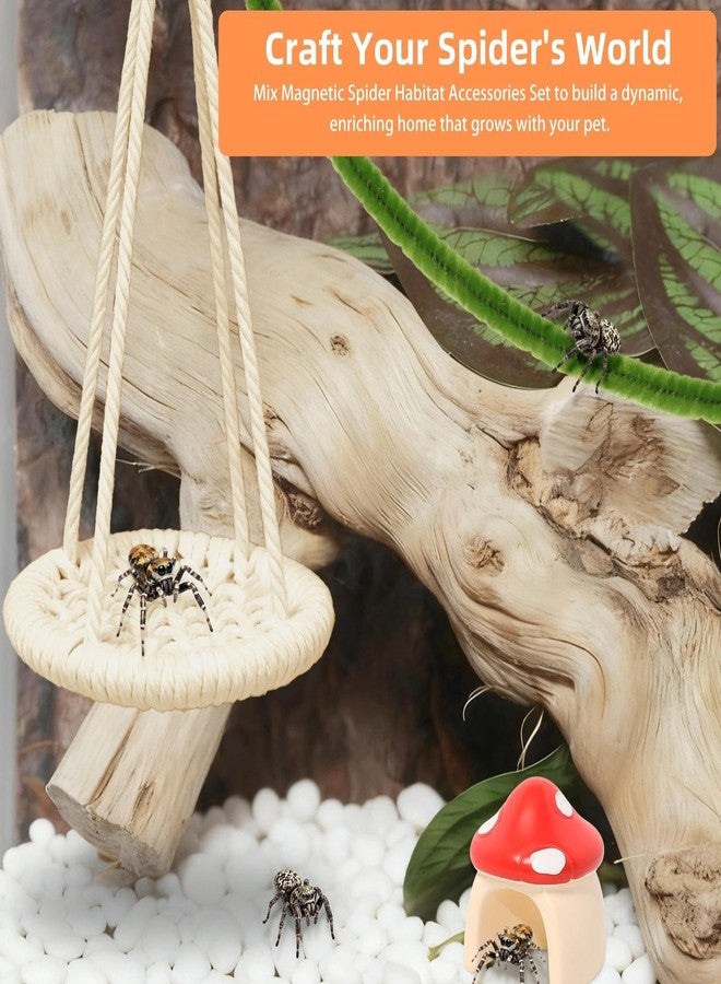 Hollima 8 Pcs Jumping Spider Hide Enclosure Habitat, Spiders Hideout Climbing Rope Bridge Swings & Web, Mushroom Shelf, Jump Platform with Magnets for Pet Spider Habitat Accessories - Image 3