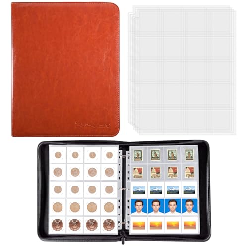 BYSTER Coin Collection Book, 30 Pack 600 Pockets Coin Sleeves, Coin Collection Holder Album, Coin Collection Organizer Storage Box Case (Coin Flips Not Included), Reddish Brown - Image 1