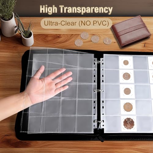 BYSTER Coin Collection Book, 30 Pack 600 Pockets Coin Sleeves, Coin Collection Holder Album, Coin Collection Organizer Storage Box Case (Coin Flips Not Included), Reddish Brown - Image 4