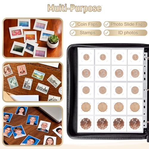 BYSTER Coin Collection Book, 30 Pack 600 Pockets Coin Sleeves, Coin Collection Holder Album, Coin Collection Organizer Storage Box Case (Coin Flips Not Included), Reddish Brown - Image 5