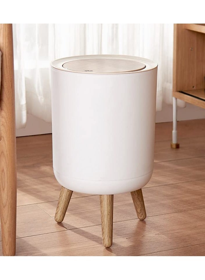 Modern Push Top Trash Bin — Durable, stylish plastic bin with a wood lid for easy, hygienic use. Ideal for any room, dog-resistant, and built to last. - Image 1