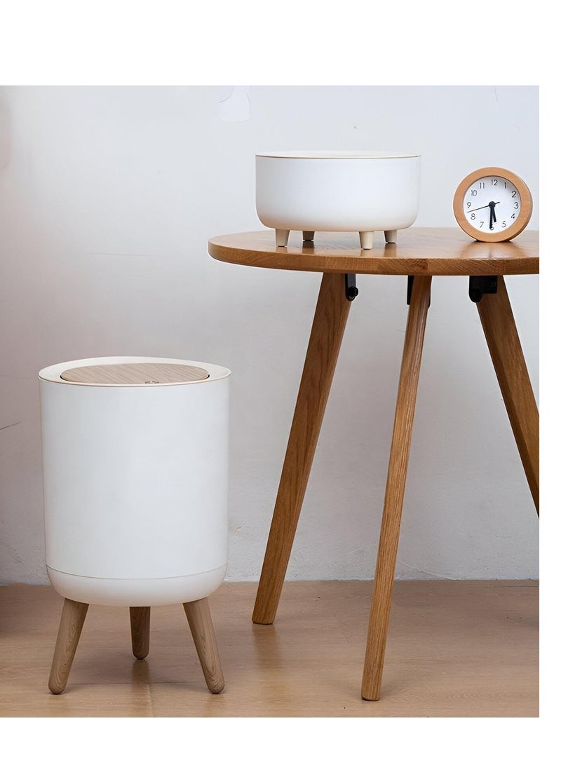 Modern Push Top Trash Bin — Durable, stylish plastic bin with a wood lid for easy, hygienic use. Ideal for any room, dog-resistant, and built to last. - Image 2