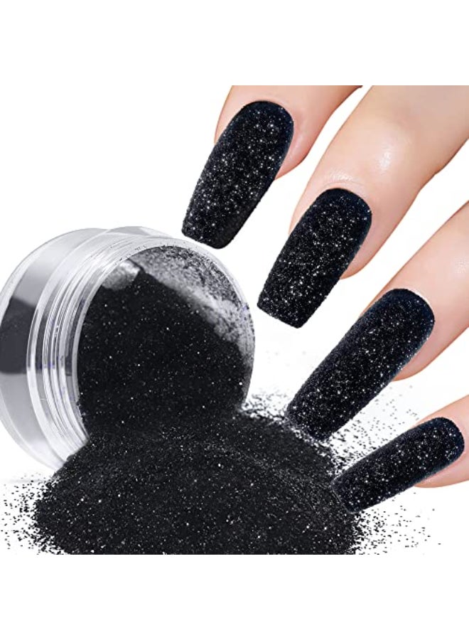 GJNL 5g Black Dust Sugar Nail Glitter Powder Diamond Dust Sand Shining Sugar Effect Glitter Dip Powder Superfine French Candy Coat Nails Sweater Design Manicure Decorations DIY Crafts - Image 1