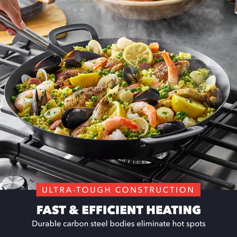 GreenPan x Bobby Flay 15â€ Carbon Steel Paella Pan, Pre-Seasoned, Nontoxic, PFAS-Free, Induction Compatible, Flat Bottom, Rice & Seafood Dishes, High Heat & Oven Safe Durable, Cast Iron Alternative - Image 2
