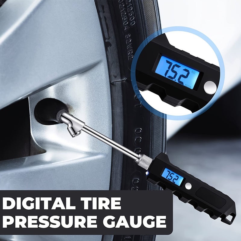 Black Universal Car Long Bar Tire Pressure Gauge Heavy Truck Motorcycle Bicycle Tester - Image 1