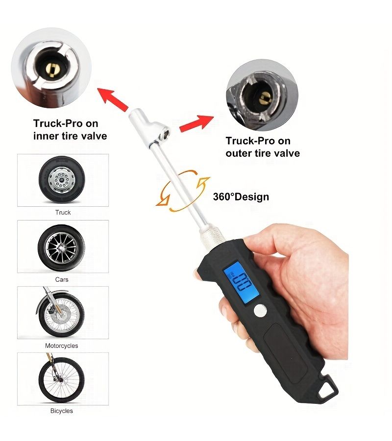 Black Universal Car Long Bar Tire Pressure Gauge Heavy Truck Motorcycle Bicycle Tester - Image 5