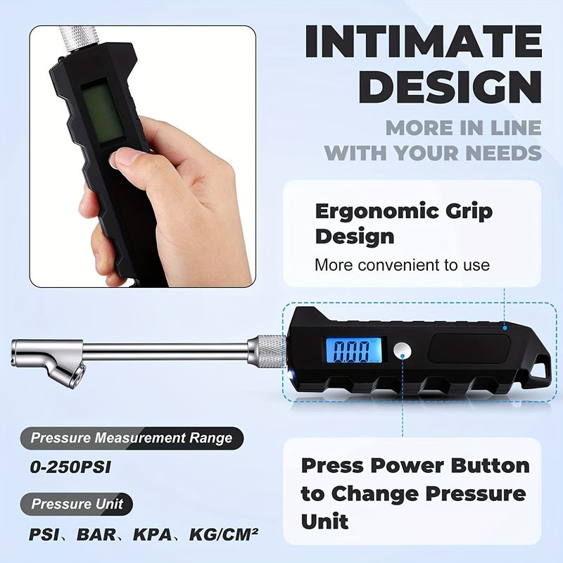 Black Universal Car Long Bar Tire Pressure Gauge Heavy Truck Motorcycle Bicycle Tester - Image 3