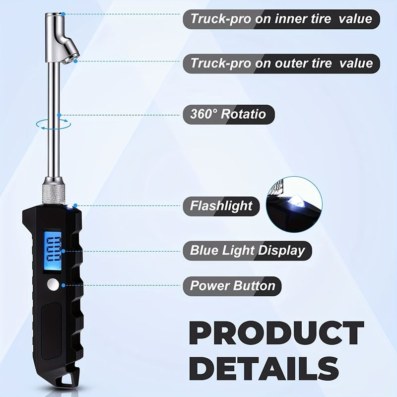 Black Universal Car Long Bar Tire Pressure Gauge Heavy Truck Motorcycle Bicycle Tester - Image 4