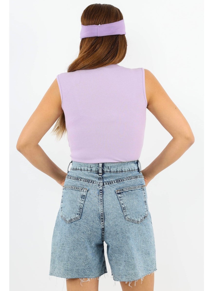Ritnice - Women's Closed Collar Cotton Lilac Straight Sleeve Ribbed Athlete - Image 1