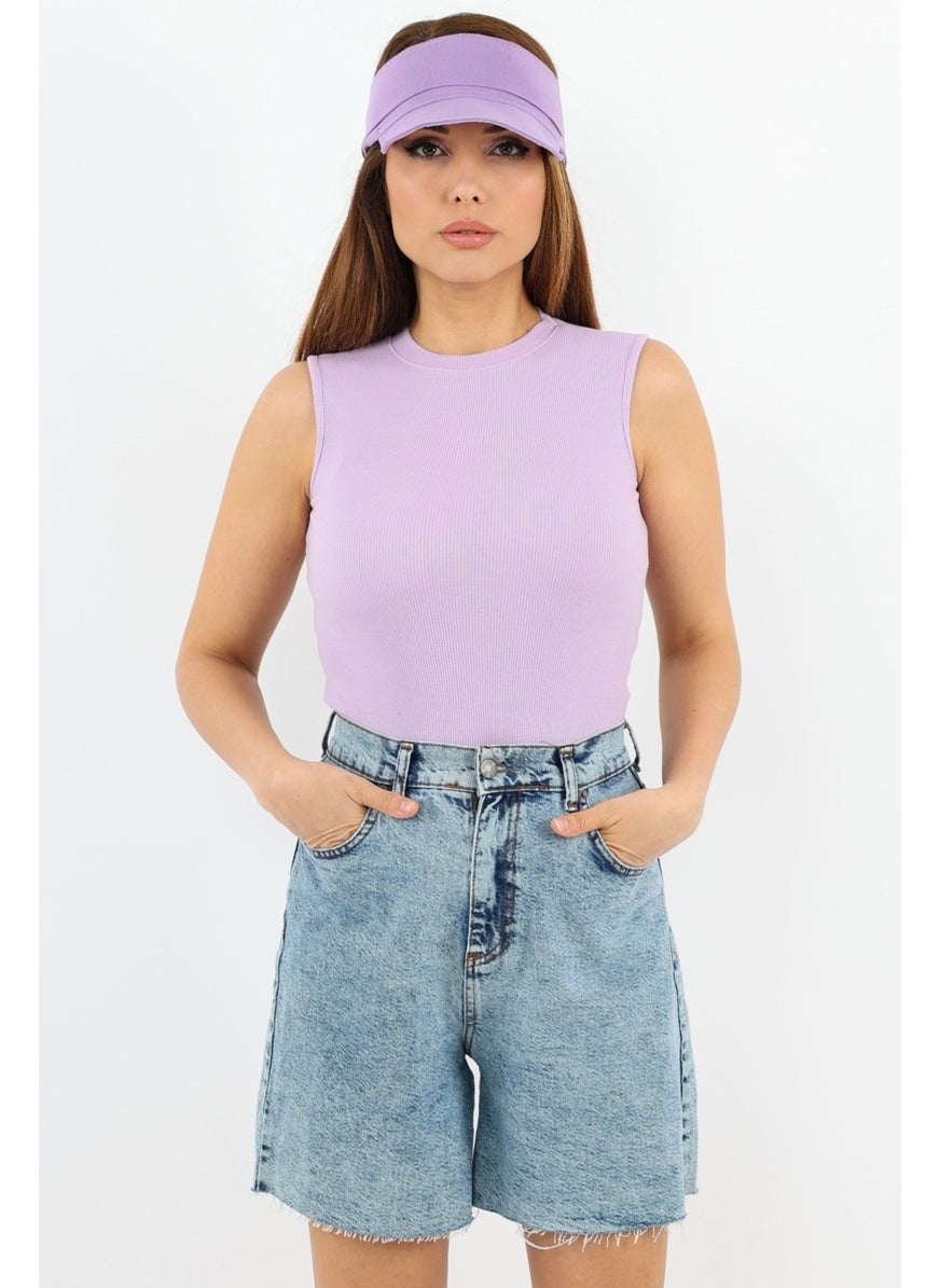 Ritnice - Women's Closed Collar Cotton Lilac Straight Sleeve Ribbed Athlete - Image 1
